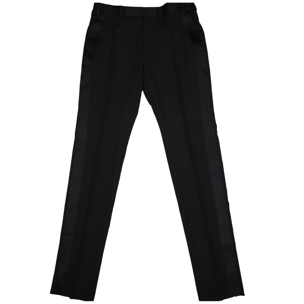 Tom Ford Tuxedo Suit Pants Mens 33x32 Black Wool Slim Fit Side Stripe Formal